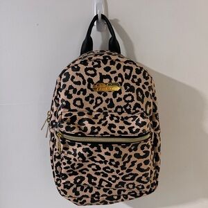 Leopard Print Mini Backpack with Gold Hardware